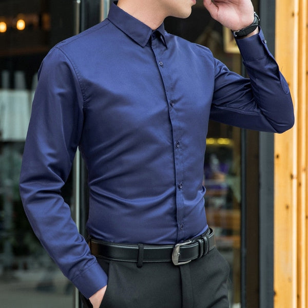 New 2019 Autumn Long Sleeve Turn-down Collar Men Shirts Tops