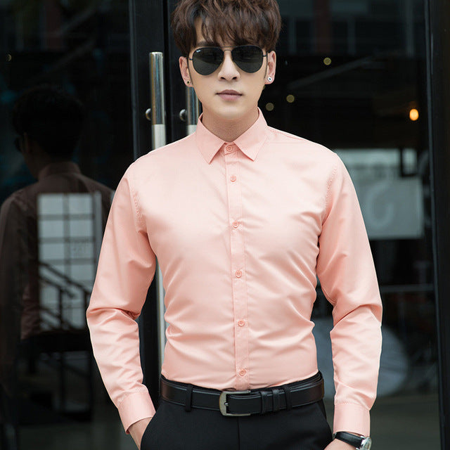 New 2019 Autumn Long Sleeve Turn-down Collar Men Shirts Tops
