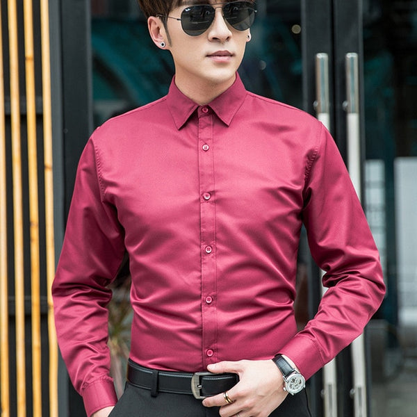 New 2019 Autumn Long Sleeve Turn-down Collar Men Shirts Tops